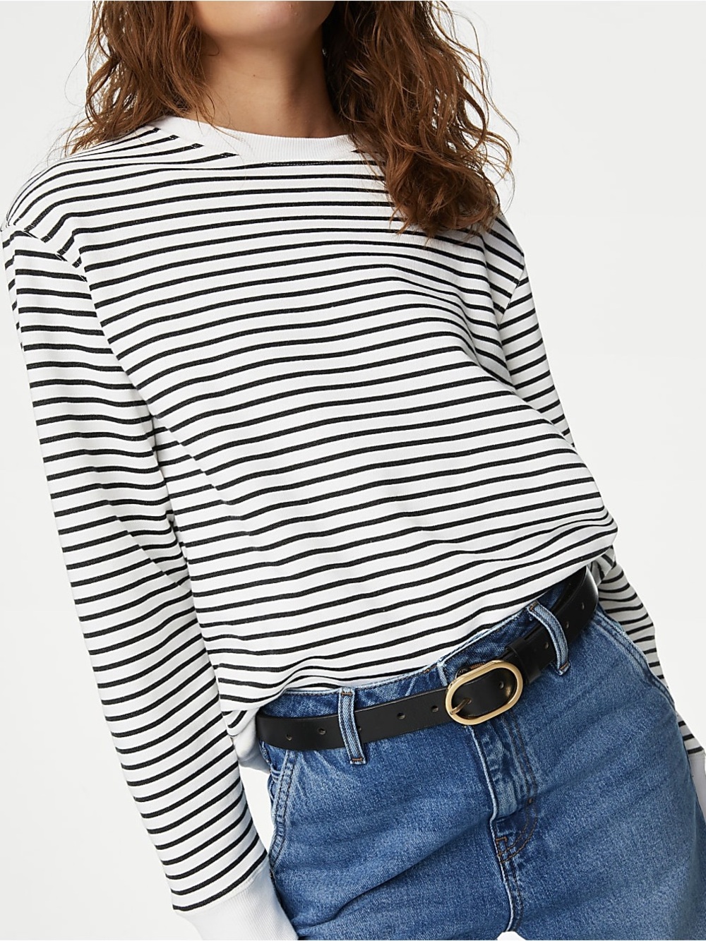 M&S Pure Cotton Striped Crew Neck Sweatshirt
